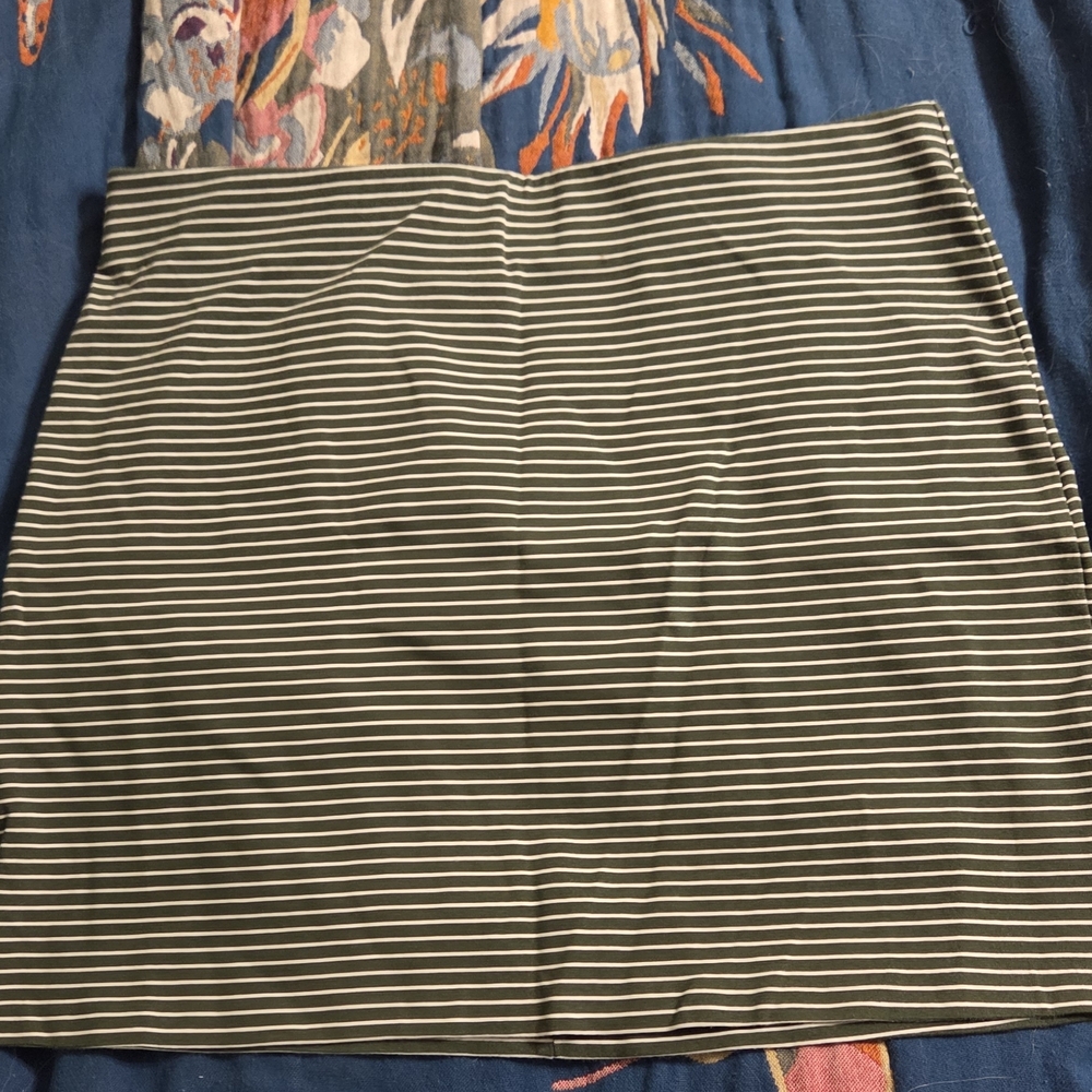 Old Navy Olive Green and White Striped Mini Skirt